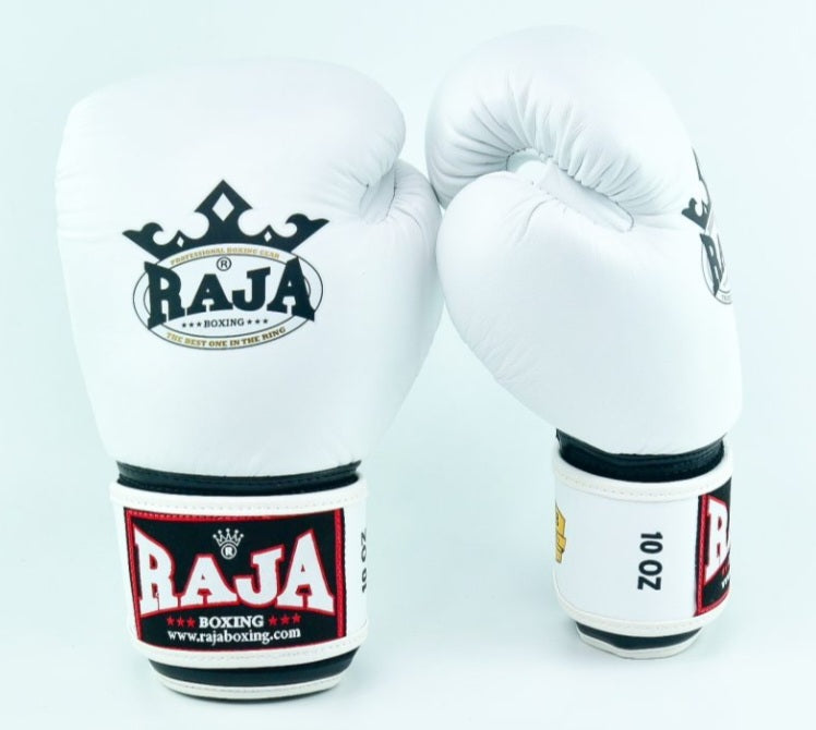 Raja Thai Boxing Gloves- Standard White - Leather