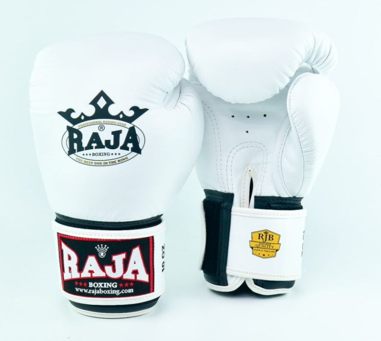 Raja Thai Boxing Gloves- Standard White - Leather