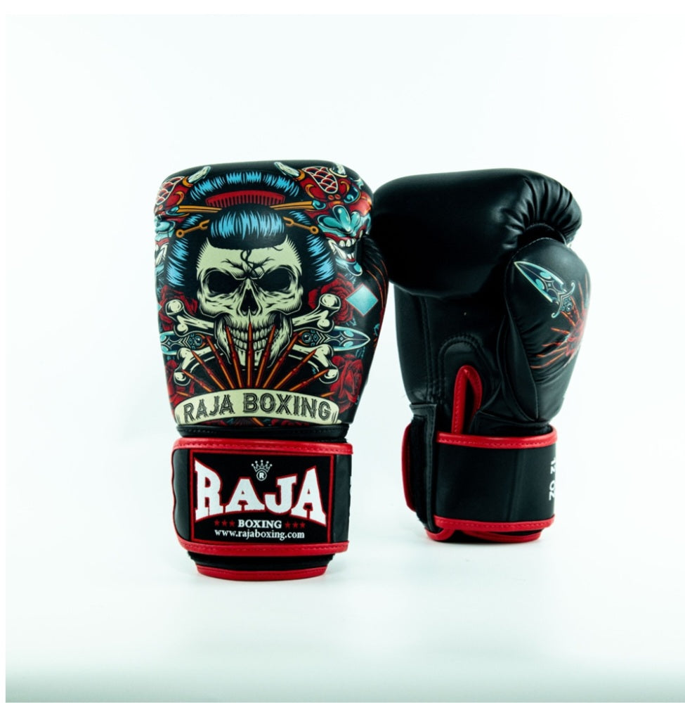 Raja Thai Boxing Gloves "Geisha" White Pattern