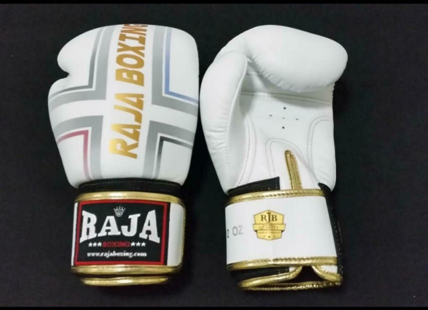 Raja Thai Boxing Gloves - White Fancy - Leather