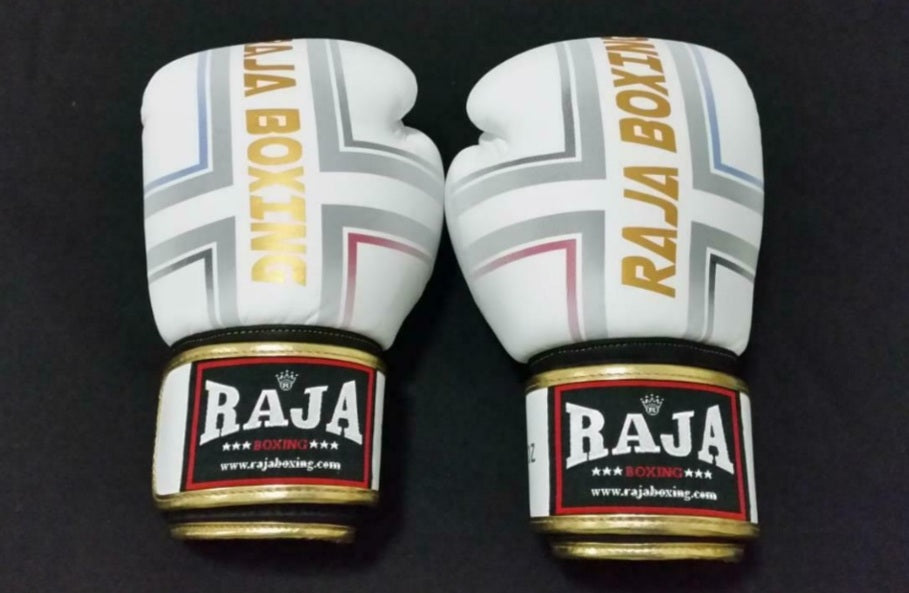 Raja Thai Boxing Gloves - White Fancy - Leather