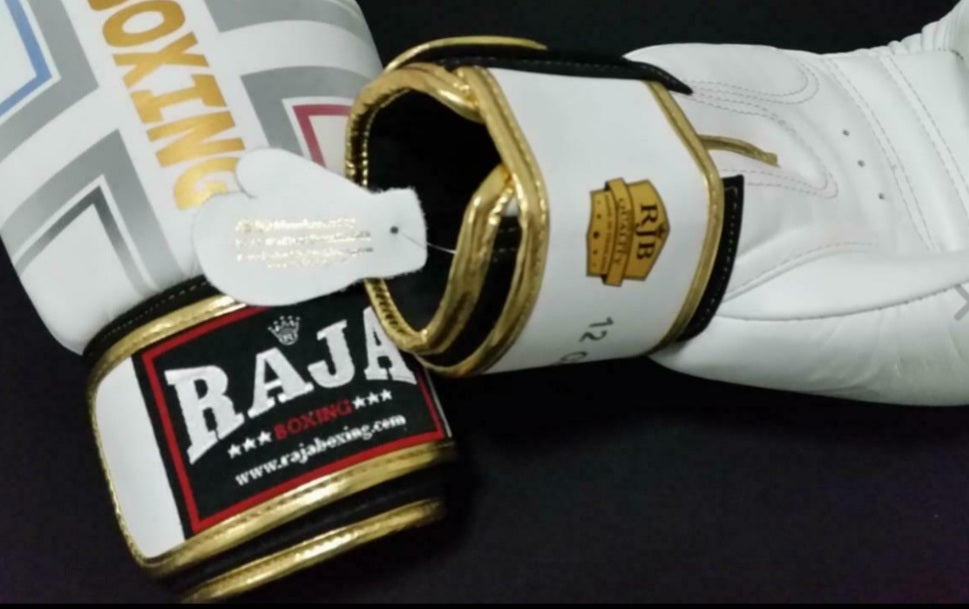 Raja Thai Boxing Gloves - White Fancy - Leather