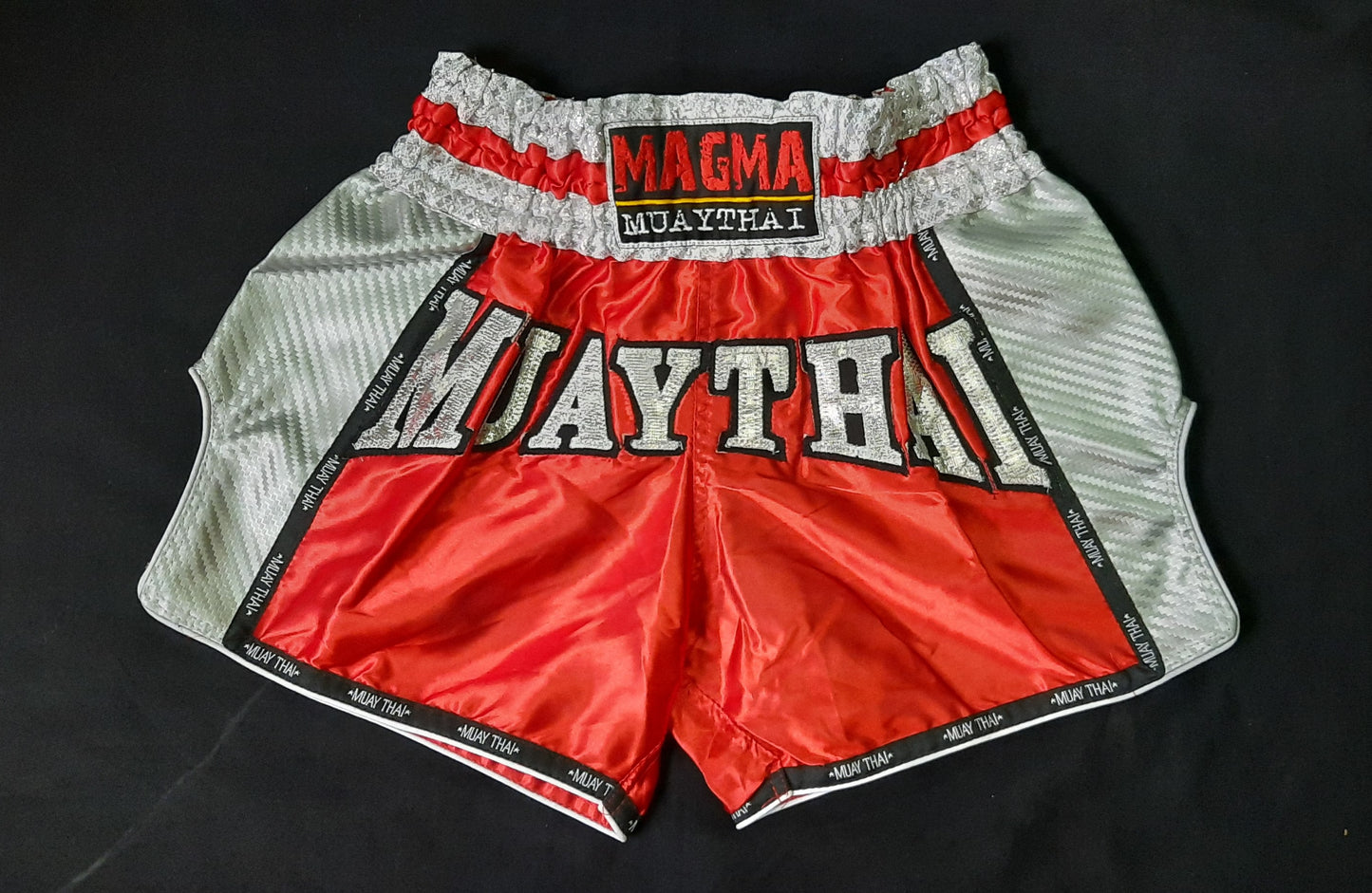 Magma Thai Boxing Shorts Carbon - Red/Silver