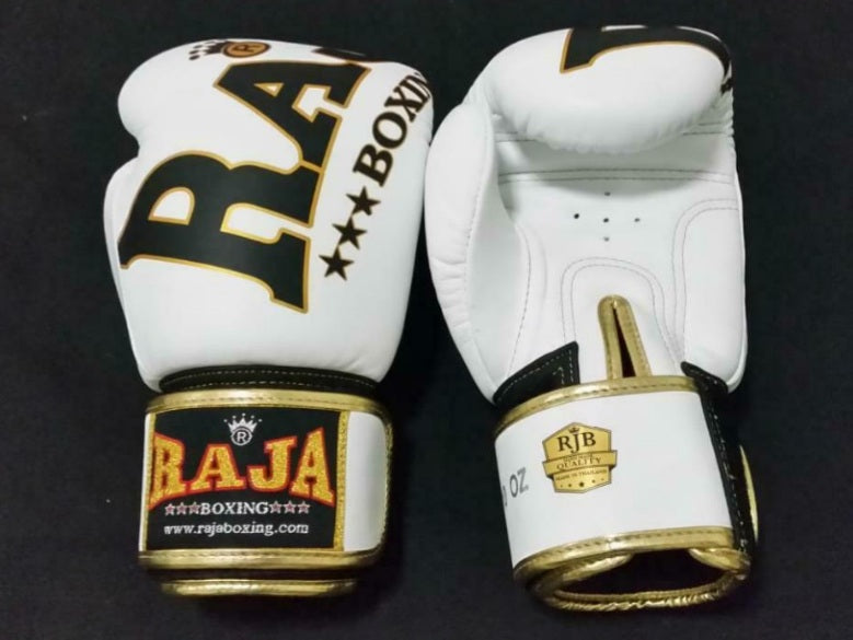 Raja Thai Boxing Gloves- Leather-White/Black