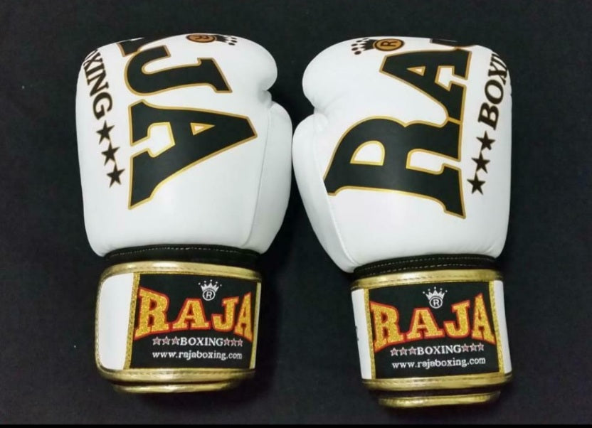 Raja Thai Boxing Gloves- Leather-White/Black