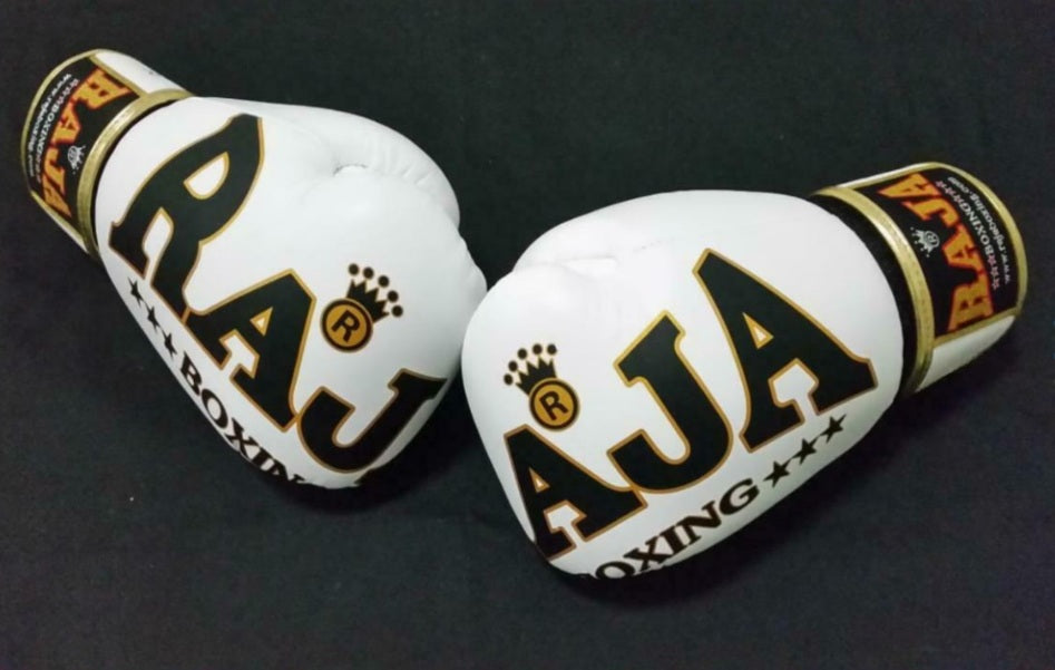 Raja Thai Boxing Gloves- Leather-White/Black