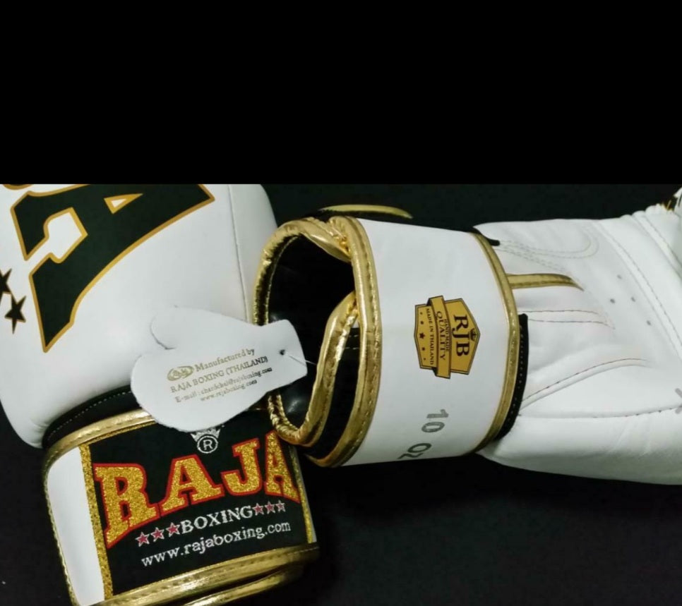 Raja Thai Boxing Gloves- Leather-White/Black