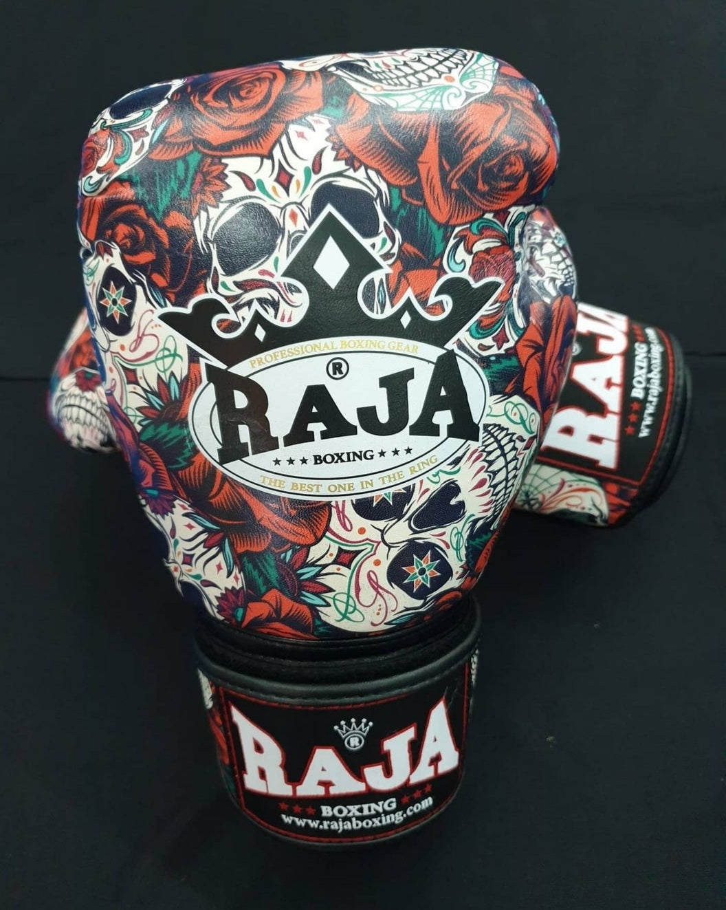 Raja Thai Boxing Gloves - Rose Skull - Semi Leather