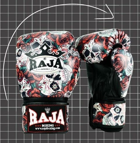 Raja Thai Boxing Gloves - Rose Skull - Semi Leather