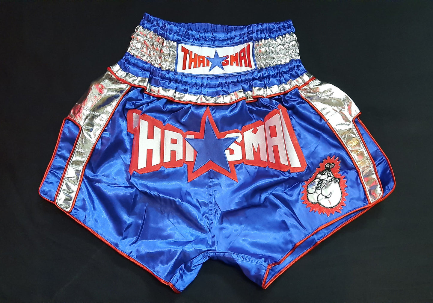 Thaismai Thai Boxing Shorts - Satin - Blue/Silver