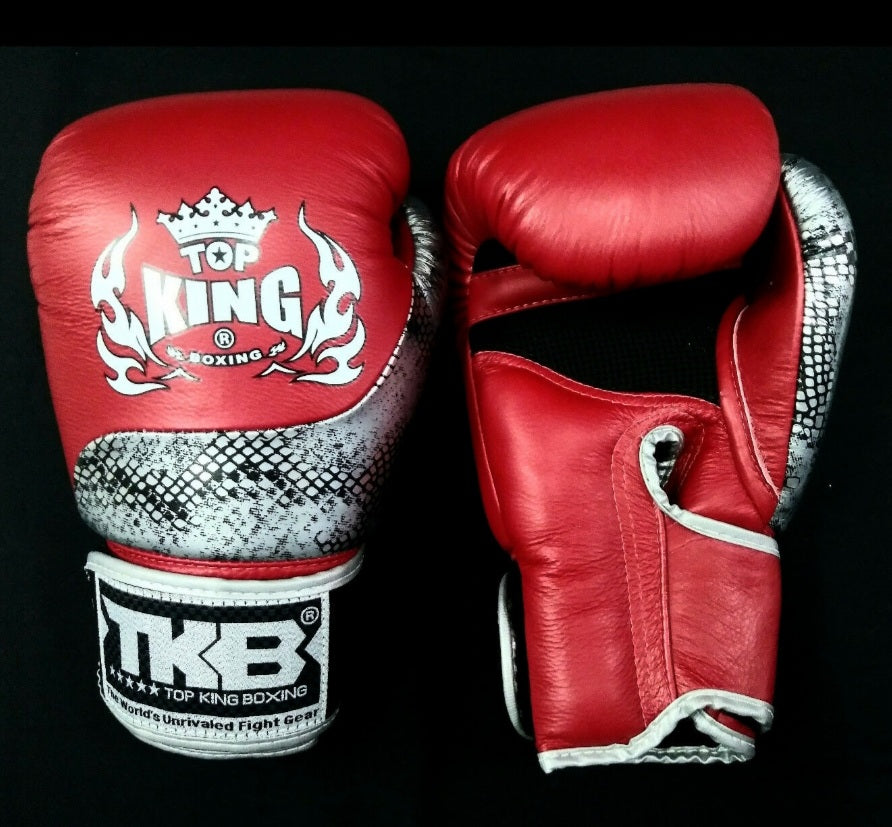 Top King - TKB - Super Air Thai Boxing Gloves - Red Silver Snake