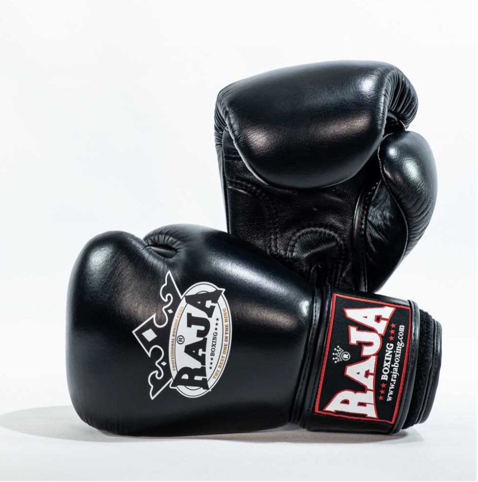 Raja Thai Boxing Gloves - Standard Black - Leather